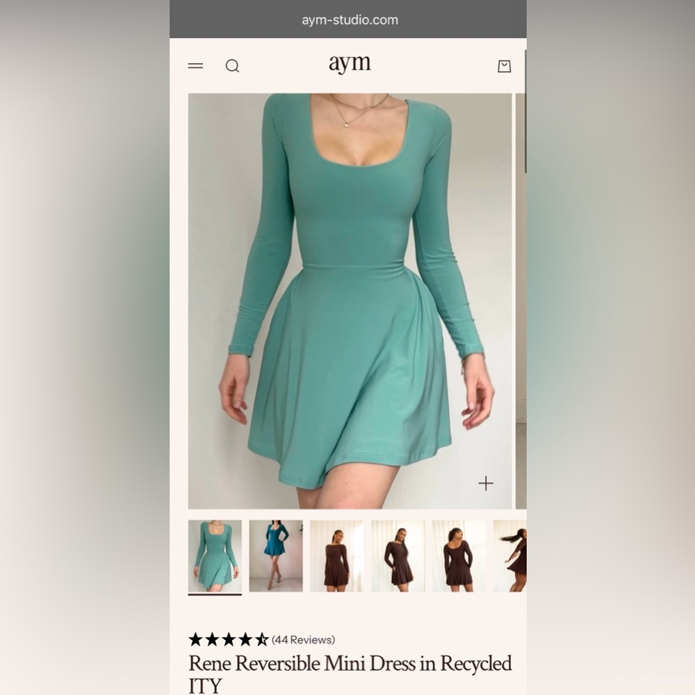 Rene Reversible Mini Dress in Recycled ITY | AYM Dress | Teal Long Sleeve Dress